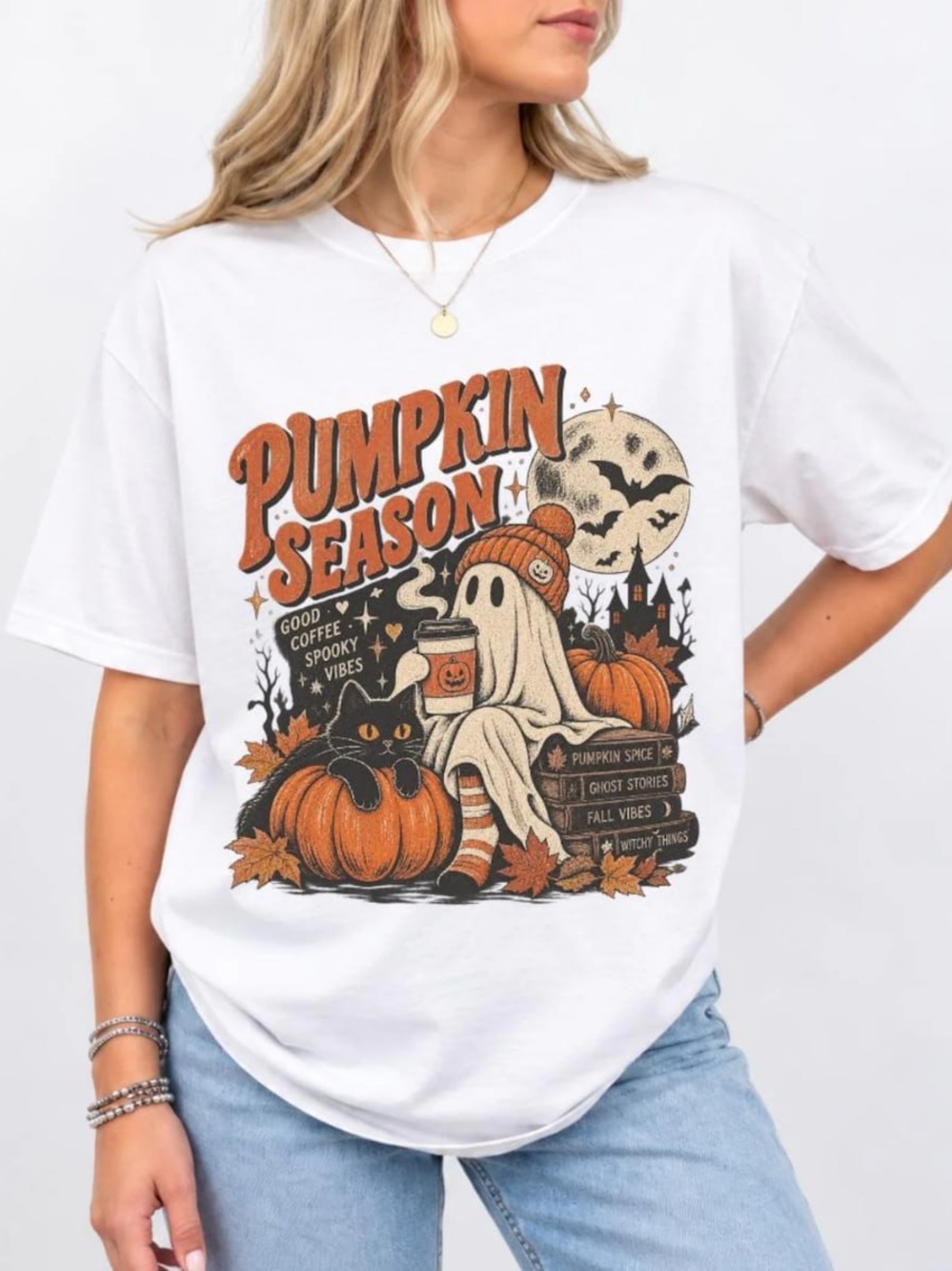Pumpkin Season Kids Graphic Tee - White Pumpkin Orange Design